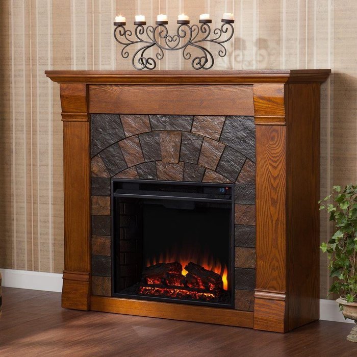 Caden 45 in. Rustic Antique Oak Freestanding Portable Indoor Electric Fireplace, Can Fit TV up to 43.5 in, with... N5