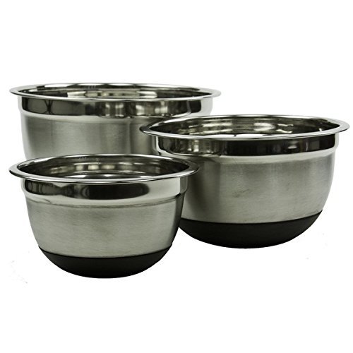 Focus Foodservice 871SBK Stainless Steel Mixing Bowls with Non-Skid Silicone Bottoms, 3 Quarts, 9-3/4" x 4-1/2...