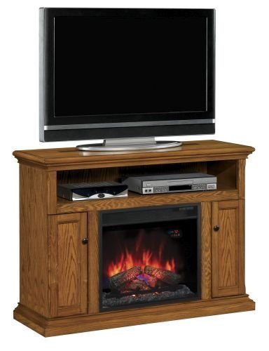 Cannes TV Stand with 23" Infrared Quartz Fireplace, Antique Oak