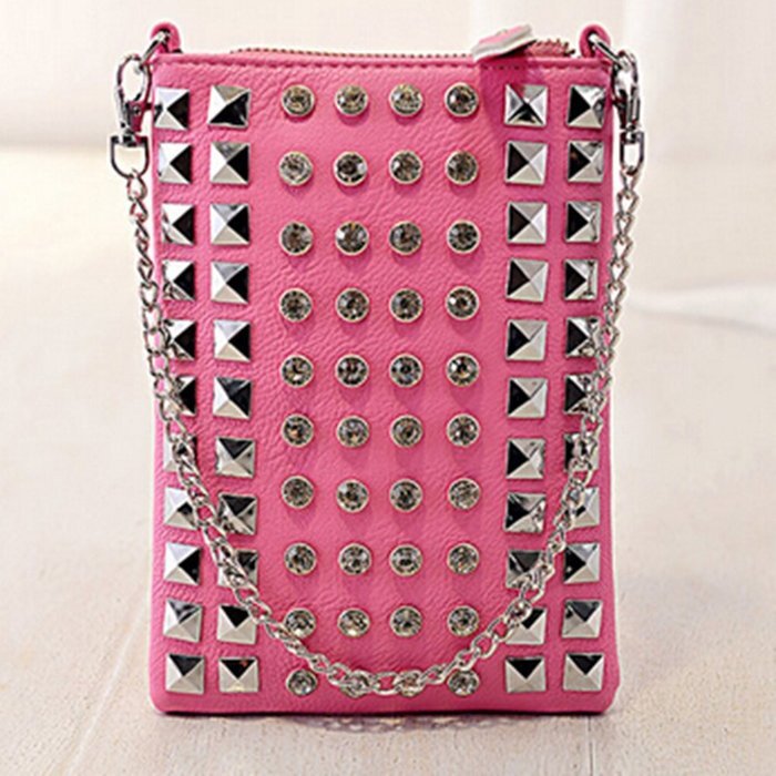 Spritech(TM) Special Pyramid Studs Design Mini Cellphone Pouch Luxury PU Leather Crossbody Single Shoulder Bag... N2