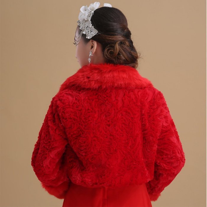 KAKA(TM) Gorgeous Winter Bridal Wedding Dress Wrap Artificial Plush Shawl-Red N10