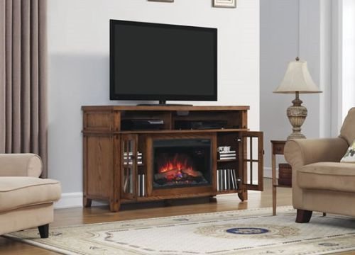 Dakota TV Stand with 25" Curved Electric Fireplace, Premium Oak