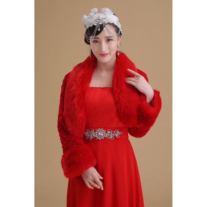 KAKA(TM) Gorgeous Winter Bridal Wedding Dress Wrap Artificial Plush Shawl-Red N11