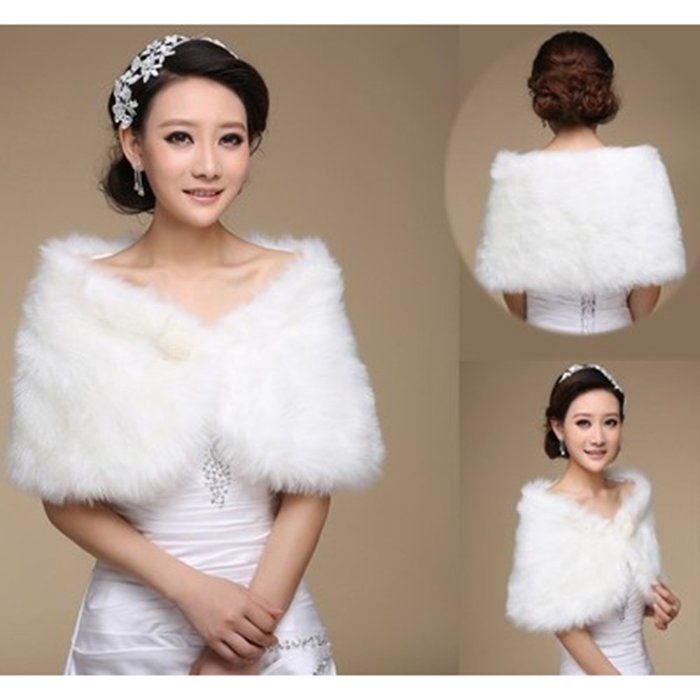 KAKA(TM) Gorgeous Winter Bridal Wedding Dress Wrap Artificial Plush Shawl-Red N12