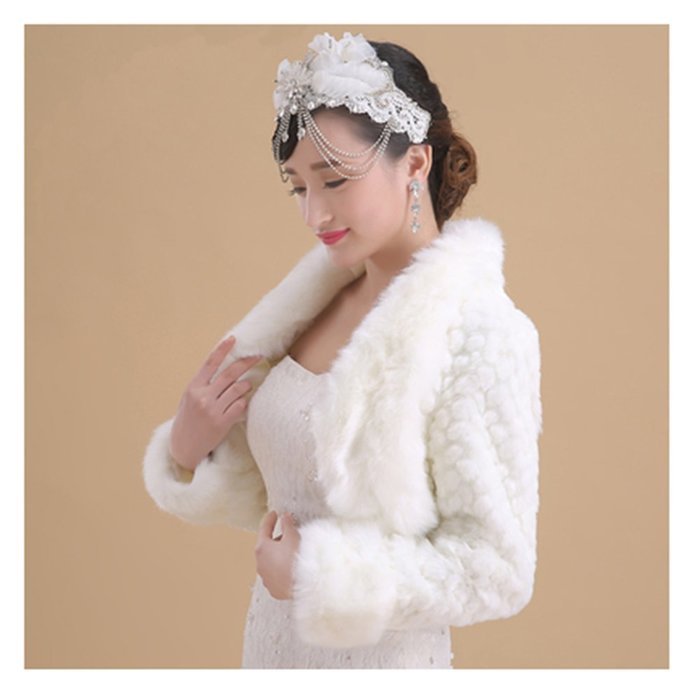 KAKA(TM) Gorgeous Winter Bridal Wedding Dress Wrap Artificial Plush Shawl-Red N15