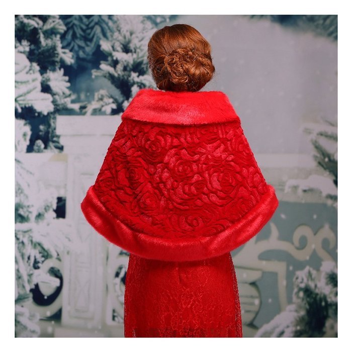 KAKA(TM) Gorgeous Winter Bridal Wedding Dress Wrap Artificial Plush Shawl-Red N16