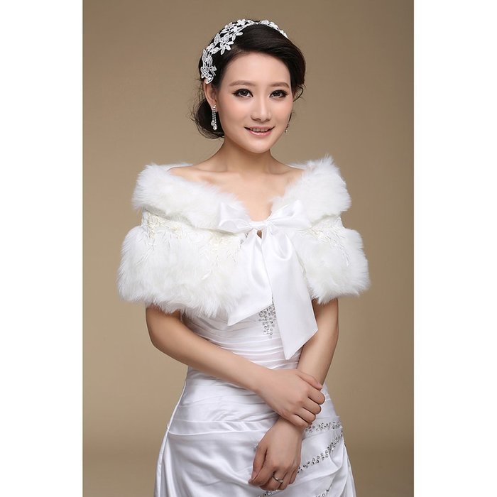 KAKA(TM) Gorgeous Winter Bridal Wedding Dress Wrap Artificial Plush Shawl-Red N17
