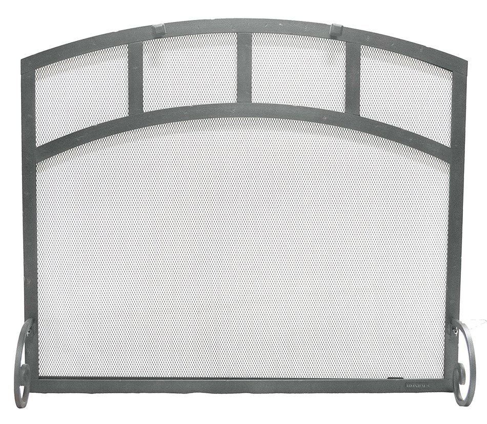 Arched Freestanding Fireplace Screen with Sutter Design (47"w X 35"ch X 29 1/2"sh, Hammered Black Copper) N3