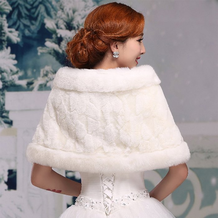 KAKA(TM) Gorgeous Winter Bridal Wedding Dress Wrap Artificial Plush Shawl-Red N19