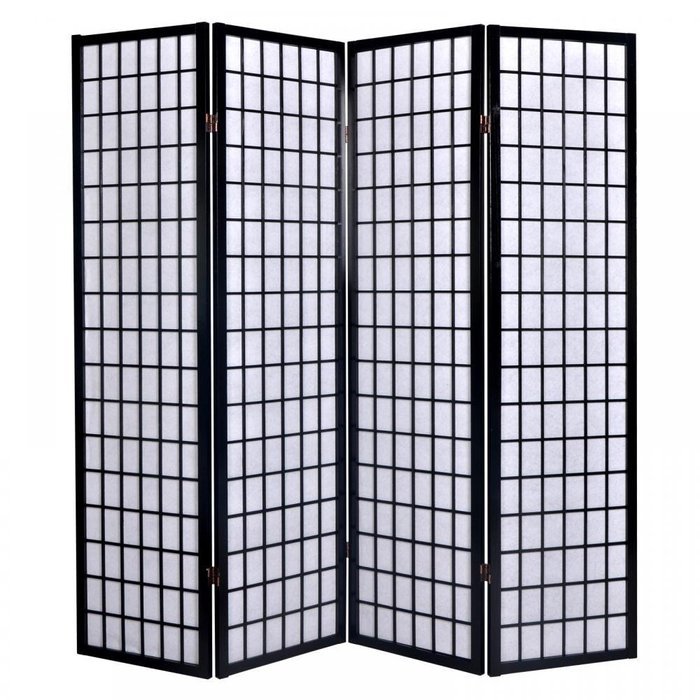 New Black 4 Panel Room Divider Screen Oriental Style Shoji Solid Wooden Screen N2