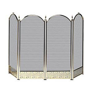 POLISHED BRASS FIREPLACE SCREEN W/ DECORATIVE FILIGREE