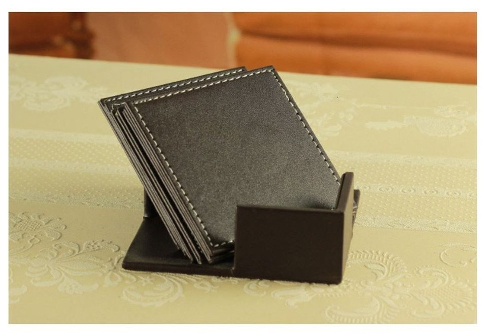 XICHEN&reg; Leather Coasters - Upscale With Coaster Holder Square -6 Piece Set With Holder (Brown) N7
