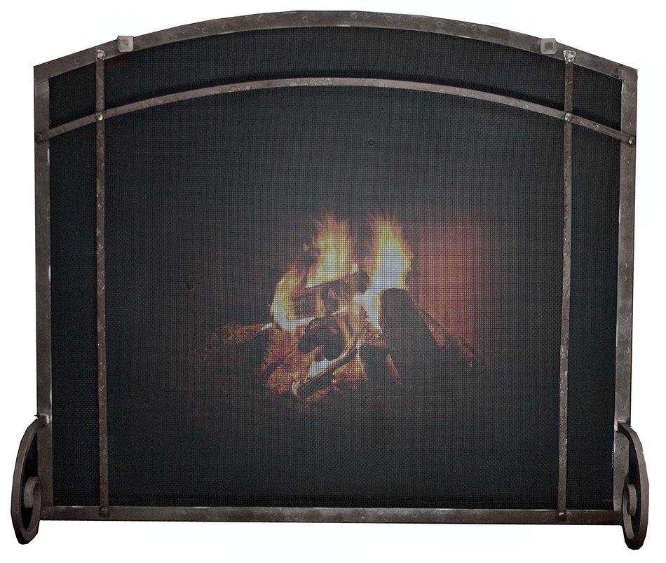 Arched Freestanding Fireplace Screen with Craftsman Design (38"w X 32"ch X 28 1/2"sh, Hammered Natural) N3