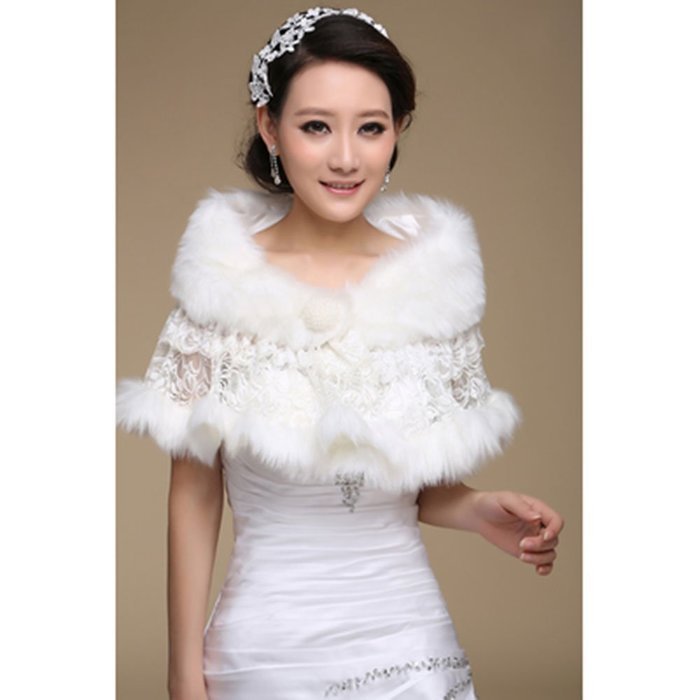 KAKA(TM) Gorgeous Winter Bridal Wedding Dress Wrap Artificial Plush Shawl-White N6