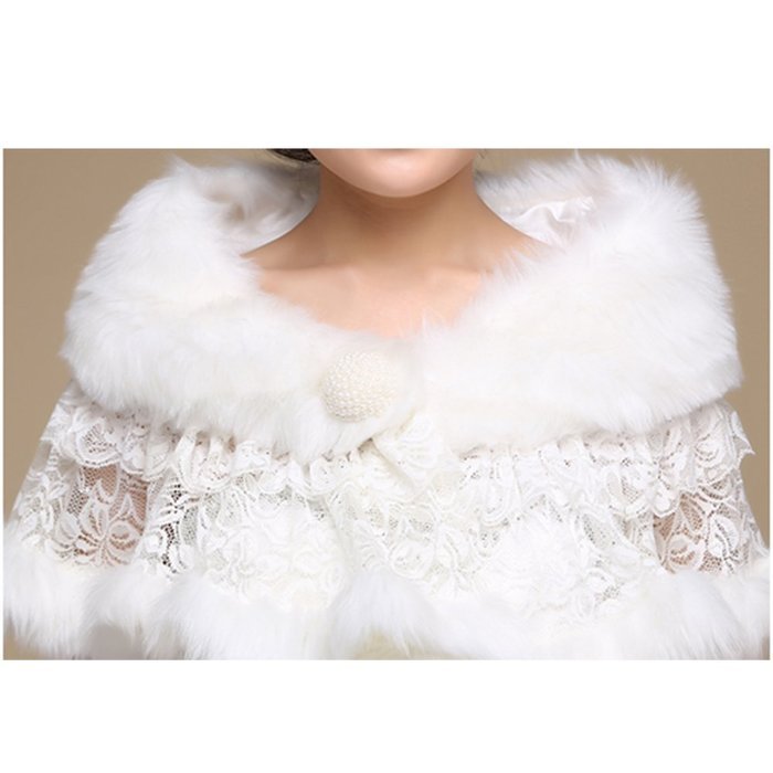 KAKA(TM) Gorgeous Winter Bridal Wedding Dress Wrap Artificial Plush Shawl-White N7