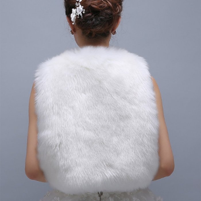 KAKA(TM) Gorgeous Winter Bridal Wedding Dress Wrap Artificial Plush Shawl-White N8