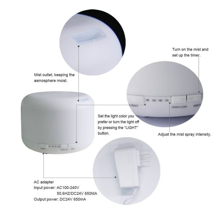 500ml Essential Oil Diffuser by Lumanux - Cool Mist Ultrasonic Air Humidifier with 10 Hours Continuous Mist, 4... N2
