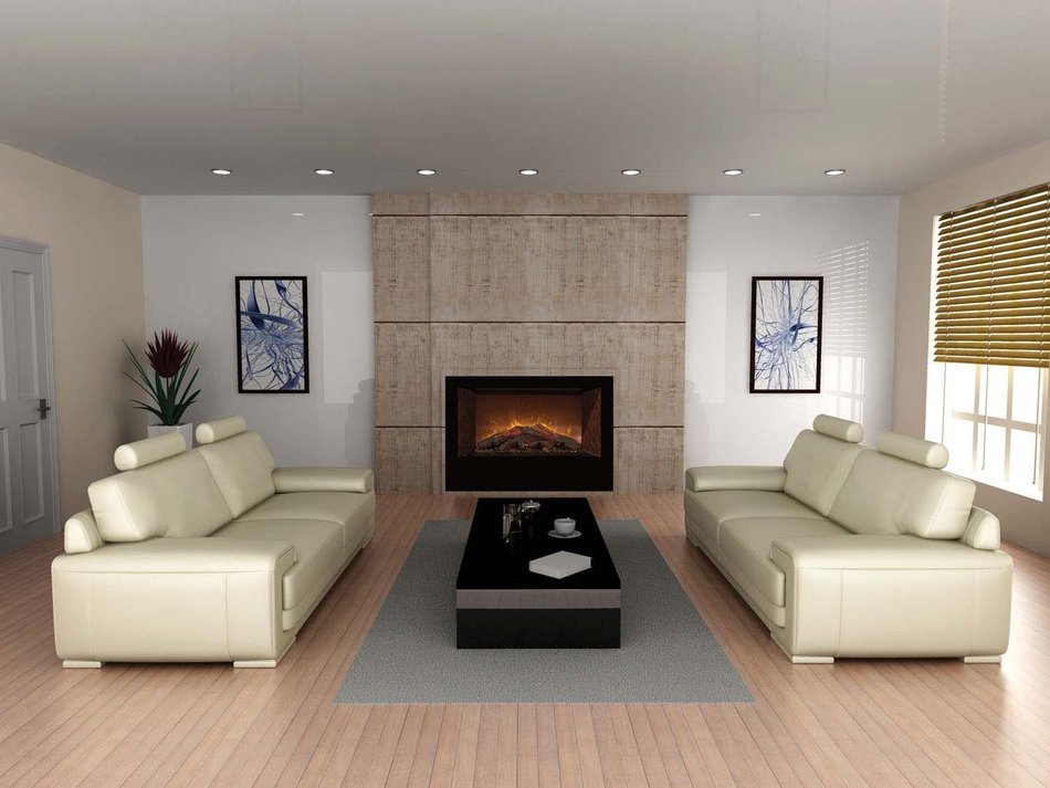 Modern Flames Home Fire Series Electric Fireplace with Log Set and Black Glass Side Panels, 36-Inch N9