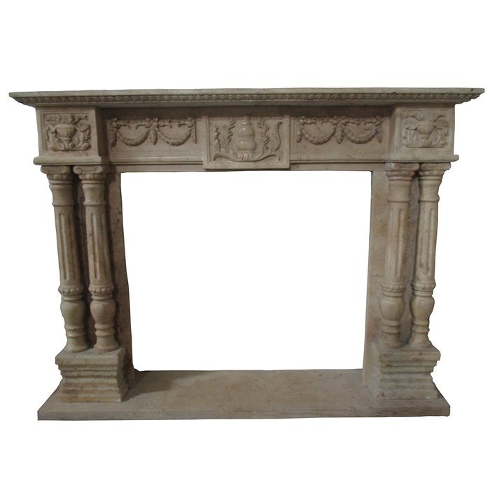 Brown Polished Travertine Fireplace Surround FPS-07