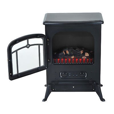 Electric Fireplace Tempered Glass Adjustable 1500W Heater Flame Portable Stove N2