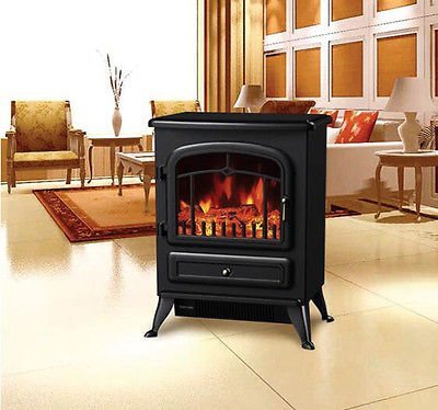 Electric Fireplace Tempered Glass Adjustable 1500W Heater Flame Portable Stove N5