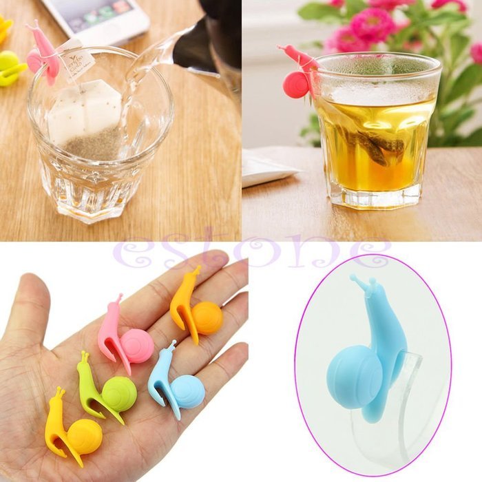5pcs Cute Snail Shape Silicone Tea Bag Holder Cup Mug Candy Colors Gift Set New
