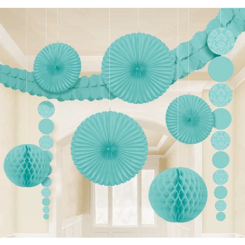 Amscan Robin's Egg Damask Wedding Decorating Kit (9 Piece), 15.5 x 10.5", Blue