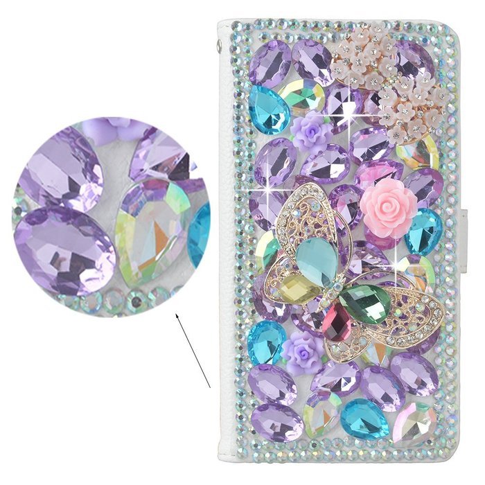 Spritech(TM) PU Leather Bling Phone Case for Samsung Galaxy Grand Prime G530 2015 Edition,Handmade Purple Crystal... N15
