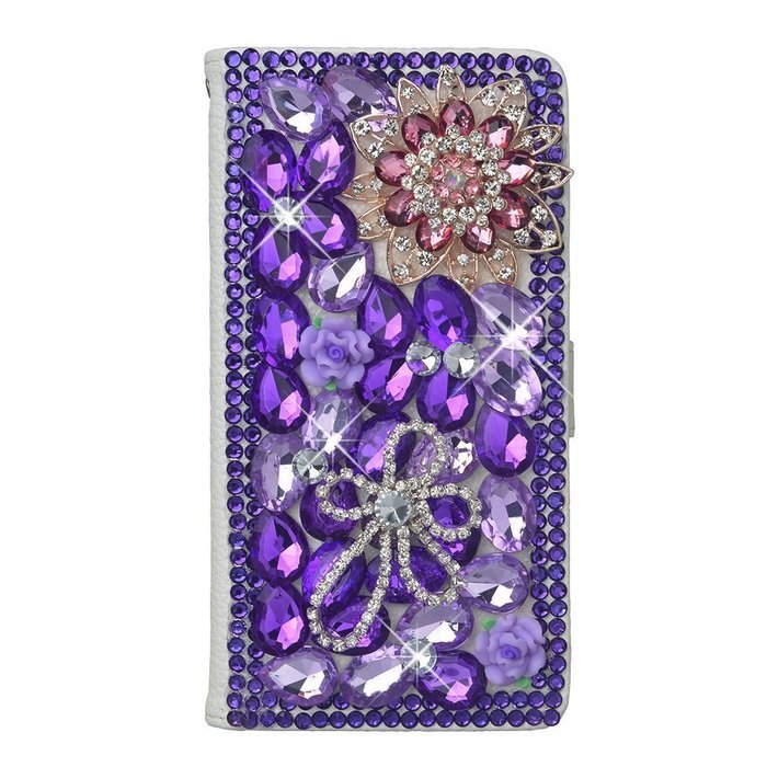 Spritech(TM) PU Leather Bling Phone Case for Samsung Galaxy Grand Prime G530 2015 Edition,Handmade Purple Crystal... N18