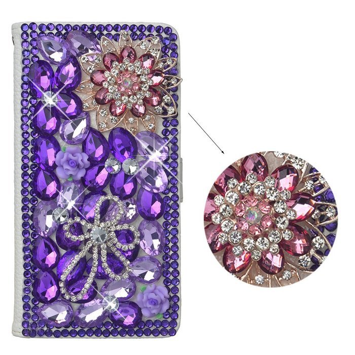 Spritech(TM) PU Leather Bling Phone Case for Samsung Galaxy Grand Prime G530 2015 Edition,Handmade Purple Crystal... N19