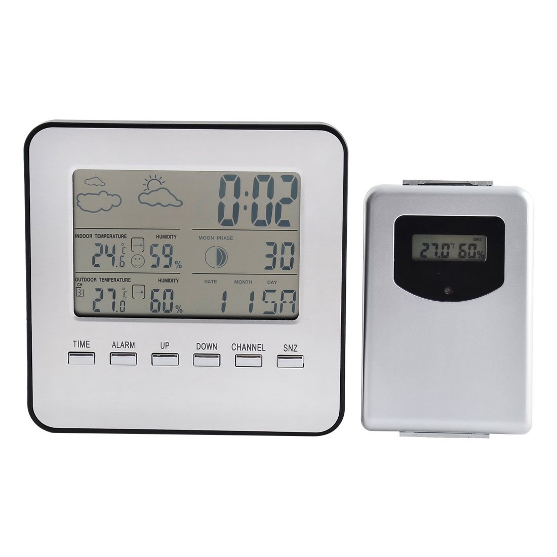 Uxcell Indoor Outdoor Wireless Weather Station Alarm Clock Thermometer ...