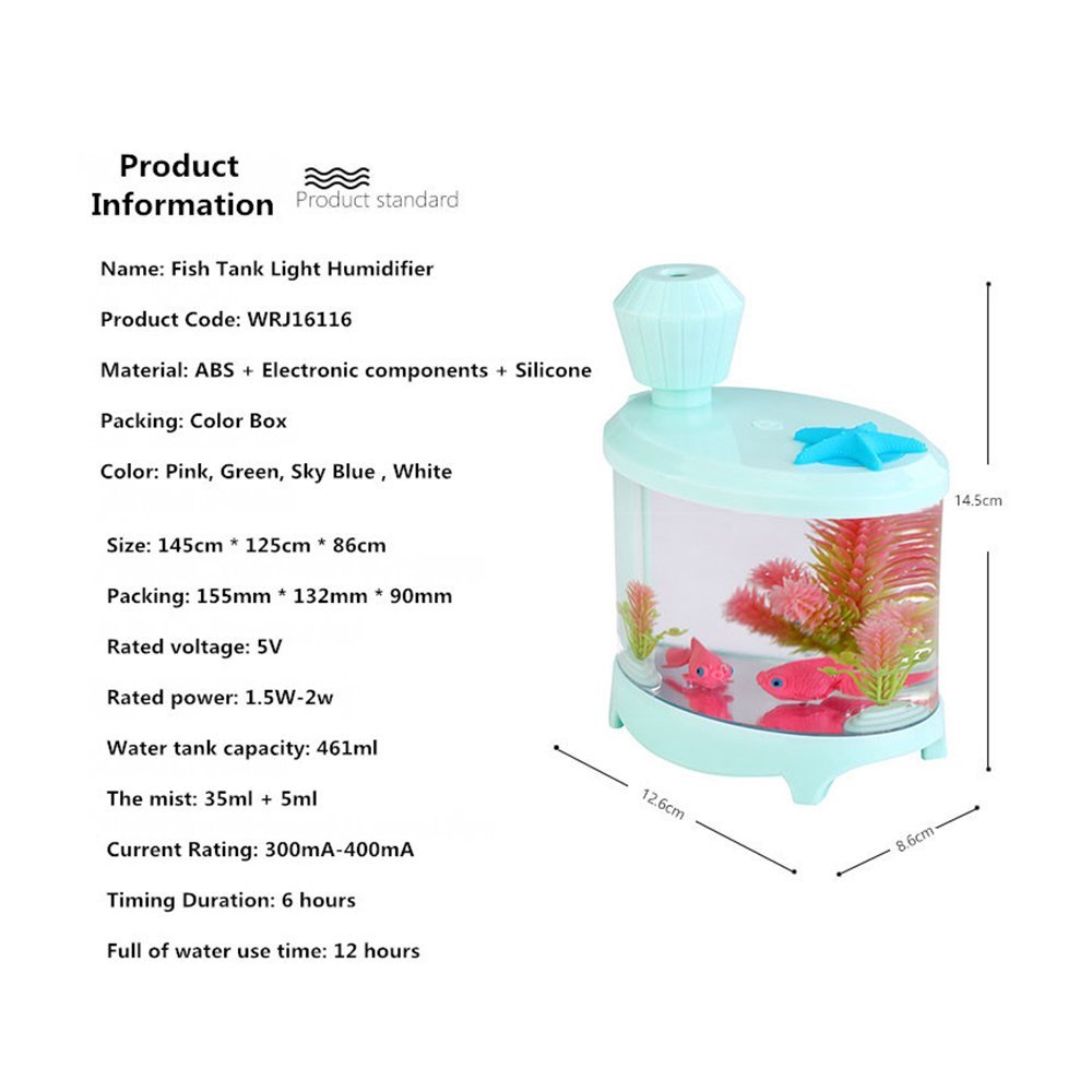 Fish Tank Light Humidifier Night Light Ultrasonic Misting Maker 