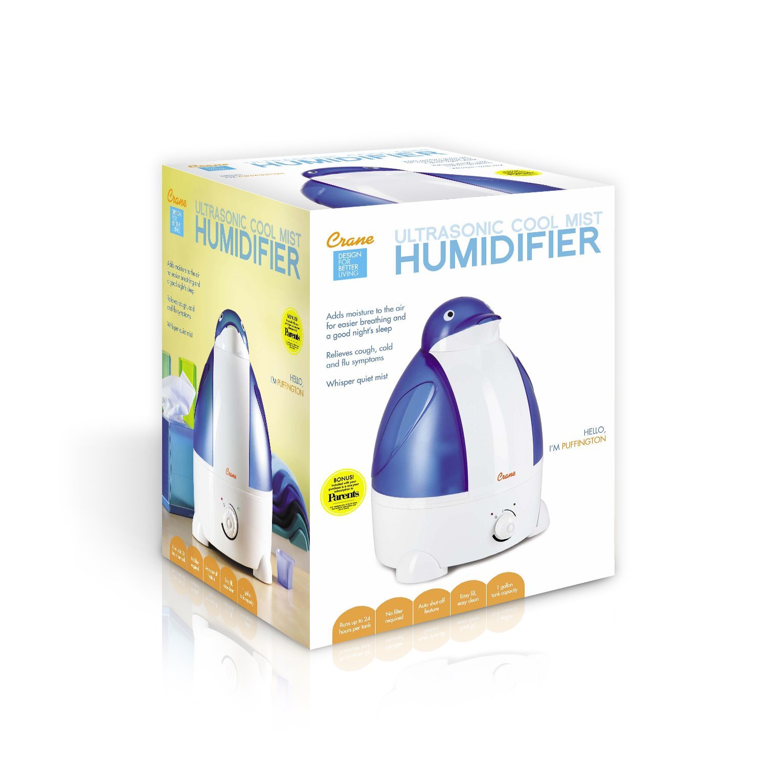 Crane Adorable Ultrasonic Cool Mist Humidifier, Model EE865 Penguin