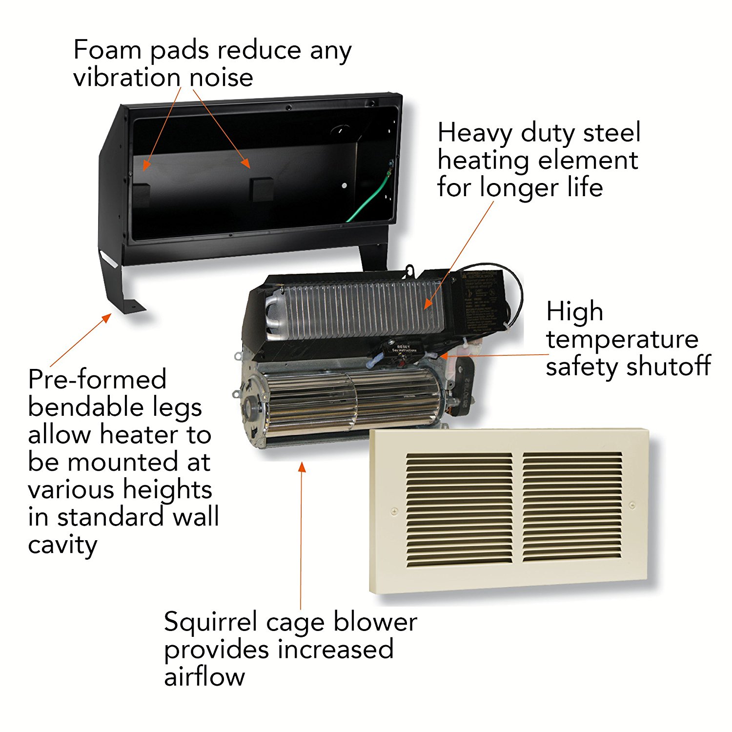 Cadet Com Pak Plus 9 In X 12 In 1500 Watt 120 Volt Fan Forced In Wall Electric Heater Almond 0621