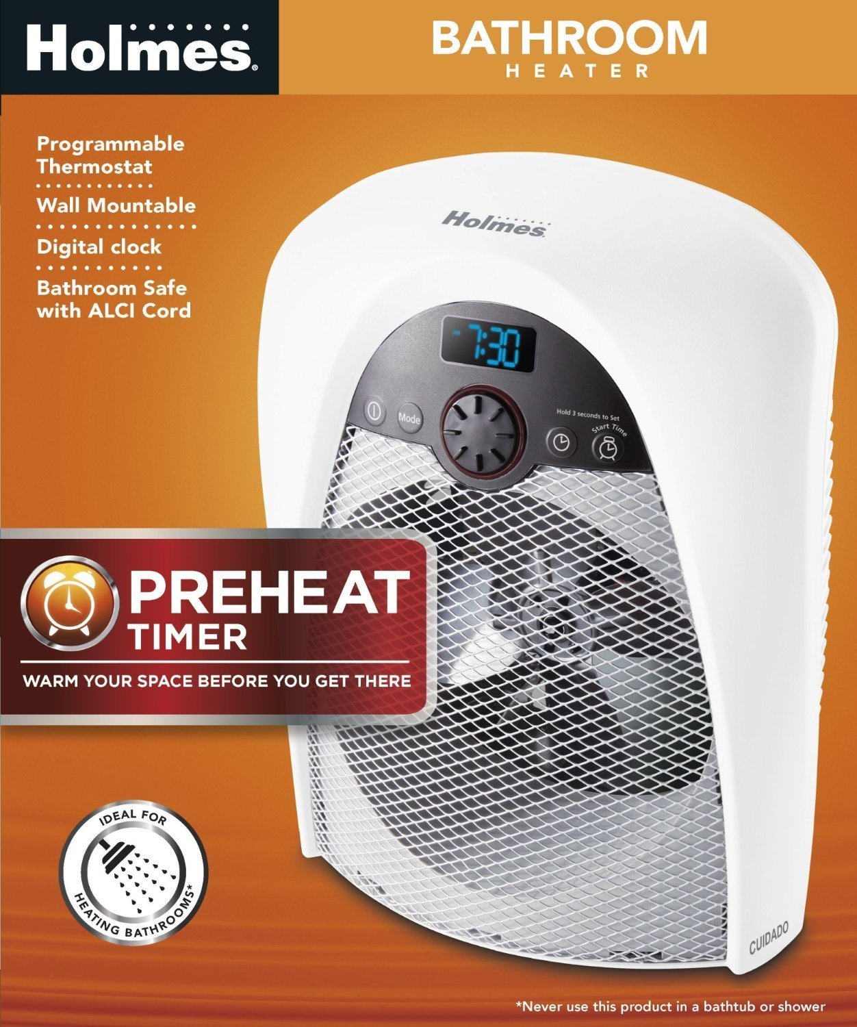 Holmes Digital Bathroom Heater Fan with Pre-Heat Timer and Max Heat ...