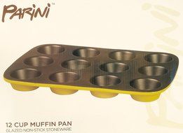 Parini 12 Cup Muffin Pan Glazed Non-Stick Stoneware-Yellow