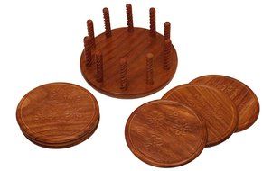 Crafts'man Beautiful Handmade Retro Wood Coaster Set. N2
