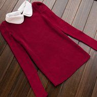 Spritech(TM) Fashion Women Thicken Basic Warm Crystal Pearl Doll Collar Long Puff Sleeve Slim Fit Velvet Sweater... N12