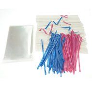 Bilipala 100 Pack Candy Lollipop Wrapping Kit, Lollipop Sticks Cellophane Bags Twist Ties