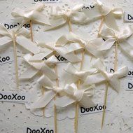 DOOXOO 2 inch Ivory Satin Bow Cupcake Toppers or Finger food picks - Weddings &amp; Birthday Party ( Set of 24 )