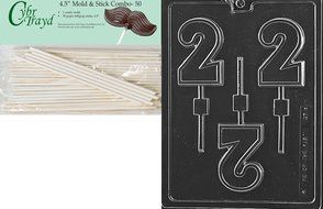 Cybrtrayd 45St50-L047 No.2 Lolly Letters and Numbers Chocolate Candy Mold with 50-Pack 4.5-Inch Lollipop Sticks