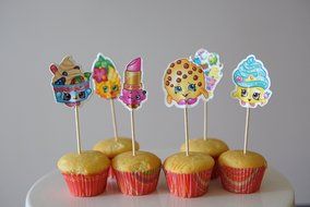 Kate &amp; Jake Set of 24 Shopkins inspired Cupcake Toppers food picks double sided