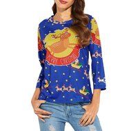 Women&#039;s Blouse,Laimeng Polyester fiber Christmas Elk Printed Shirt Casual Blouse Loose Tops T Shirt (L, White)