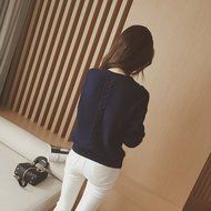 Spritech(TM) Fashion Korea Women's V-Neck Long Sleeve Knite Loose Fit Pullover Sweater White N6