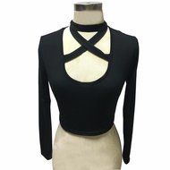 Women&#039;s Blouse,Laimeng Low-Cut U-Neck Cross Hanging Neck Long Sleeve Short Shirt Tops Blouse (XL, Black)