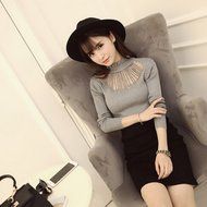 KAKA(TM) Girl Women Spring Autumn Long Sleeve Blouses Lucency Gauze Slim Sweater black N5