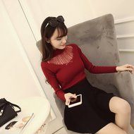 KAKA(TM) Girl Women Spring Autumn Long Sleeve Blouses Lucency Gauze Slim Sweater black N7