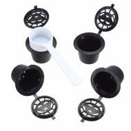 KINGSO 4pcs Reusable Coffee Capsules Cups Espresso Pods Filters For Nespresso Machines with 1pc Plastic Spoon N3