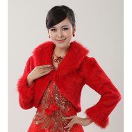 KAKA(TM) Gorgeous Winter Bridal Wedding Dress Wrap Artificial Plush Shawl-Red N21