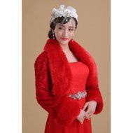 KAKA(TM) Gorgeous Winter Bridal Wedding Dress Wrap Artificial Plush Shawl-Red N22